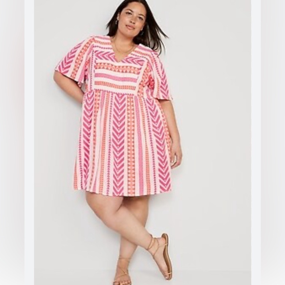 Old Navy 3X V Neck Mini Swing Dress Jacquard Cosmic Rouge cotton blend